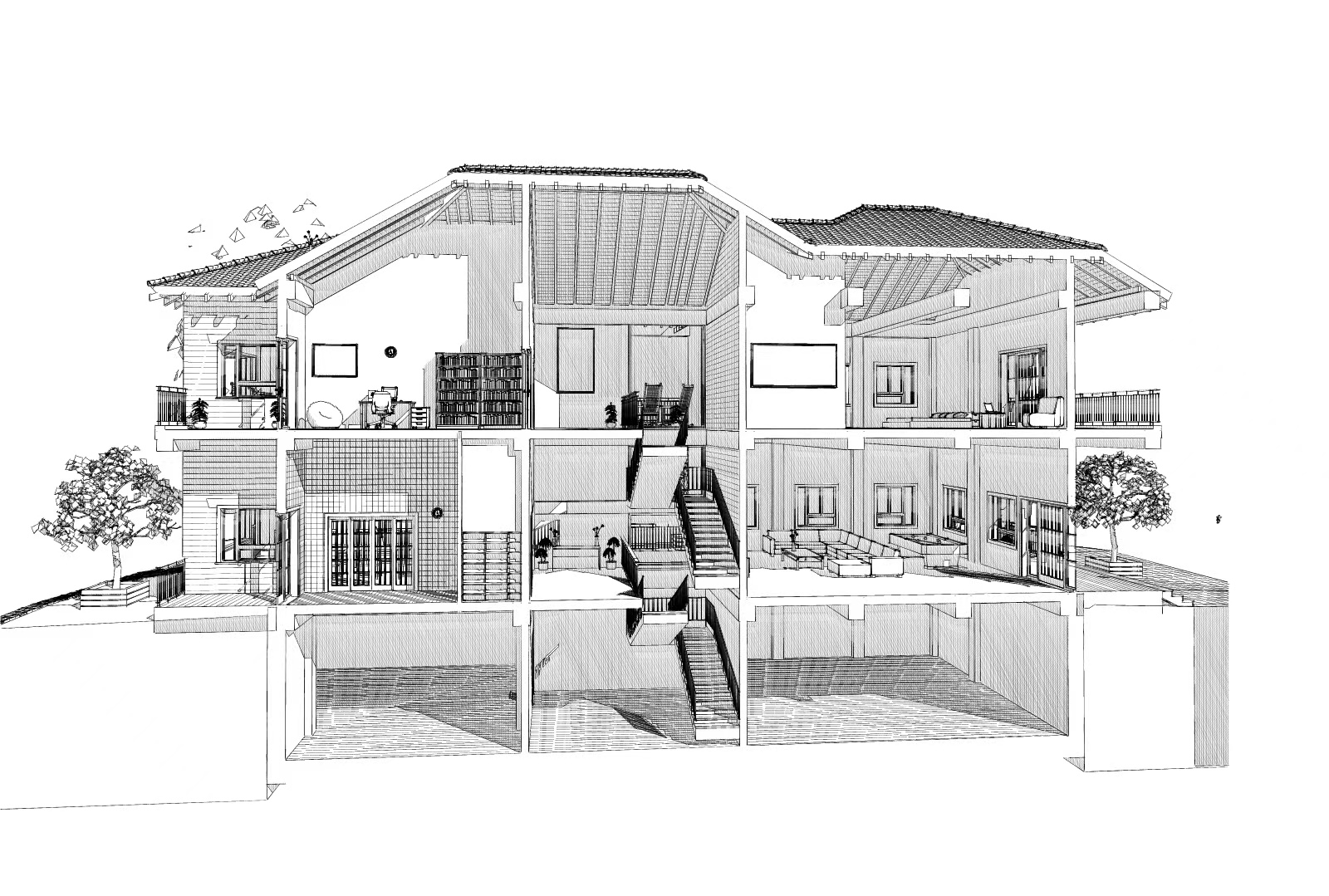 建筑剖面手绘图